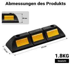 Wiltec Radstopper 47,5 x 12 x 8 cm, 2x Einparkhilfe aus Gummi, Parkplatzbegrenzung mit gelben Reflexionsstreifen & Schraubrillen, Parkplatzsperre für Garage