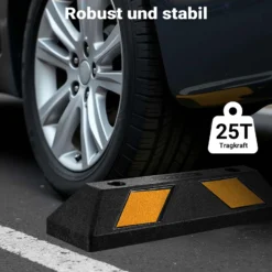 Wiltec Radstopper 55 x 15 x 10 cm, 2x Einparkhilfe aus Gummi, Parkplatzbegrenzung mit gelben Reflexionsstreifen & Schraubrillen, Parkplatzsperre für Garage