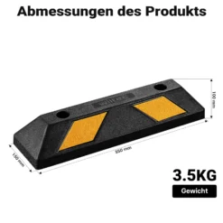 Wiltec Radstopper 55 x 15 x 10 cm, 2x Einparkhilfe aus Gummi, Parkplatzbegrenzung mit gelben Reflexionsstreifen & Schraubrillen, Parkplatzsperre für Garage