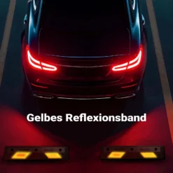 Wiltec Radstopper 90 x 15 x 10 cm, 2x Einparkhilfe aus Gummi, Parkplatzbegrenzung mit gelben Reflexionsstreifen & Schraubrillen, Parkplatzsperre für Garage