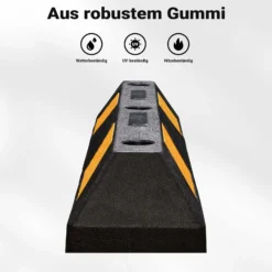 Wiltec Radstopper 90 x 15 x 10 cm, 2x Einparkhilfe aus Gummi, Parkplatzbegrenzung mit gelben Reflexionsstreifen & Schraubrillen, Parkplatzsperre für Garage