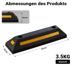 Wiltec Radstopper 56 x 15 x 10 cm, 2x Einparkhilfe aus Gummi, Parkplatzbegrenzung mit gelben Reflexionsstreifen & Schraubrillen, Parkplatzsperre für Garage