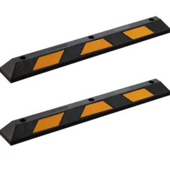 Wiltec Radstopper 120 x 15 x 10 cm, 2x Einparkhilfe aus Gummi, Parkplatzbegrenzung mit gelben Reflexionsstreifen & Schraubrillen, Parkplatzsperre für Garage