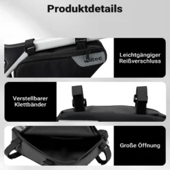 Wiltec Rahmentasche Dreieckstasche 23 x 6 x 20 cm mit 1,5 l Fassungsvermögen, wasserrabweisende Fahrradtasche