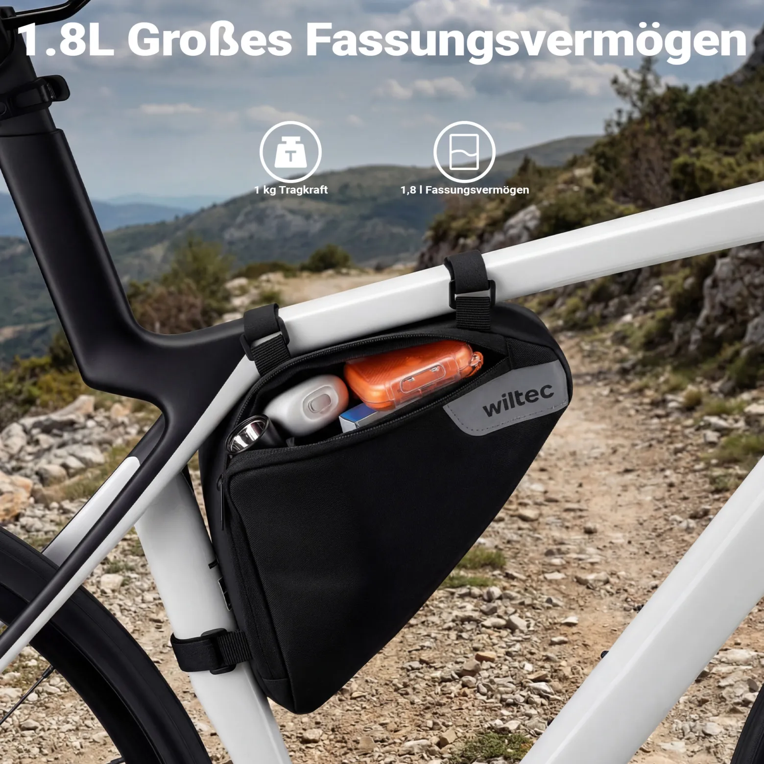 Wiltec Rahmentasche Dreieckstasche 23 x 6 x 20 cm mit 1,5 l Fassungsvermögen, wasserrabweisende Fahrradtasche