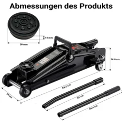 Wiltec Rangierwagenheber hydraulisch 3t, Hydraulik Wagenheber 13,5-40 cm Hubhöhe, Wagen Heber für Autos, SUVs, Wohnwagen, Autoheber kompakt und robust