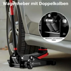 Wiltec Rangierwagenheber hydraulisch 3 t, 85-500 mm Hubhöhe, Fahrbarer Wagenheber, Autoheber mit Doppelkolben und vier Rollen