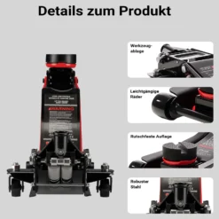 Wiltec Rangierwagenheber hydraulisch 3 t, 85-500 mm Hubhöhe, Fahrbarer Wagenheber, Autoheber mit Doppelkolben und vier Rollen
