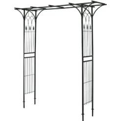 Wiltec Rankgitter Rosenbogen 205 x 50 x 208 cm, Rosenspalier aus Stahl, Rankhilfe in Schwarz, Pflanzgitter für Rosen, freistehende Gartendeko