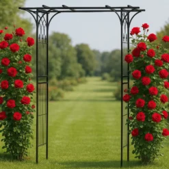 Wiltec Rankgitter Rosenbogen 205 x 50 x 208 cm, Rosenspalier aus Stahl, Rankhilfe in Schwarz, Pflanzgitter für Rosen, freistehende Gartendeko