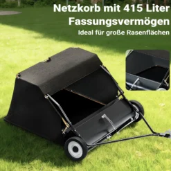Wiltec Rasenkehrmaschine mit 120 cm Kehrbreite, Rasenkehrer für Aufsitzmäher, Laubsammler mit 415 l Auffangnetz Laubkehrmaschine für Rasentraktor