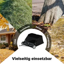 Wiltec Rasenkehrmaschine mit 120 cm Kehrbreite, Rasenkehrer für Aufsitzmäher, Laubsammler mit 415 l Auffangnetz Laubkehrmaschine für Rasentraktor