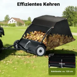 Wiltec Rasenkehrmaschine mit 120 cm Kehrbreite, Rasenkehrer für Aufsitzmäher, Laubsammler mit 415 l Auffangnetz Laubkehrmaschine für Rasentraktor