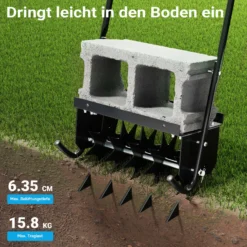 Wiltec Rasenlüfter mit 40 cm Arbeitsbreite und 6,4 cm Arbeitstiefe, Vertikutierer mit 5 Stachel-Scheiben aus Stahl, Aerifizierer zum Rasen belüften