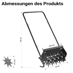 Wiltec Rasenlüfter mit 40 cm Arbeitsbreite und 6,4 cm Arbeitstiefe, Vertikutierer mit 5 Stachel-Scheiben aus Stahl, Aerifizierer zum Rasen belüften