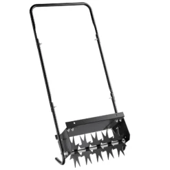 Wiltec Rasenlüfter mit 40 cm Arbeitsbreite und 6,4 cm Arbeitstiefe, Vertikutierer mit 5 Stachel-Scheiben aus Stahl, Aerifizierer zum Rasen belüften