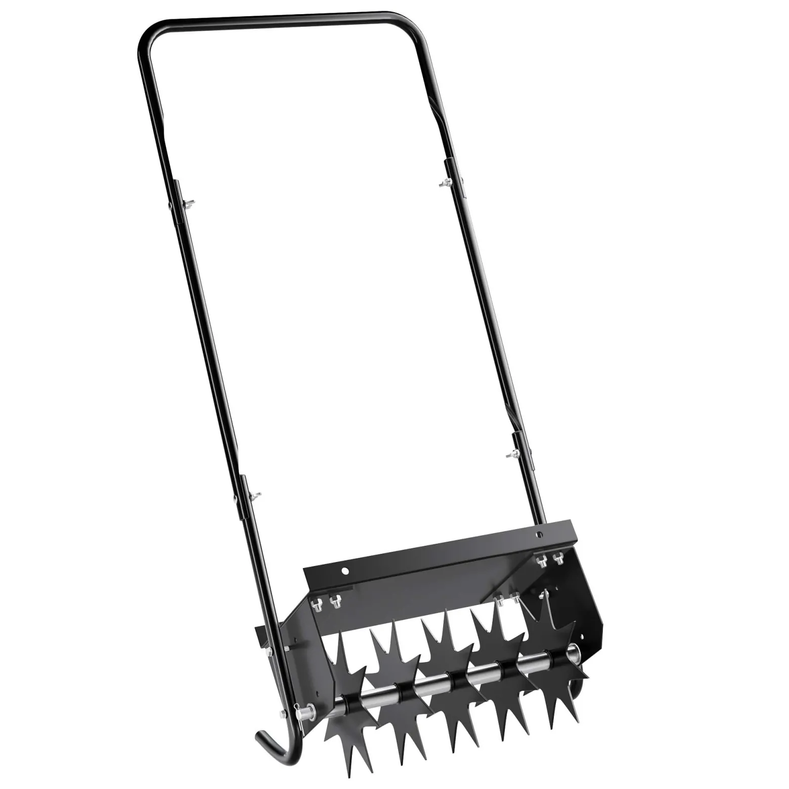 Wiltec Rasenlüfter mit 40 cm Arbeitsbreite und 6,4 cm Arbeitstiefe, Vertikutierer mit 5 Stachel-Scheiben aus Stahl, Aerifizierer zum Rasen belüften