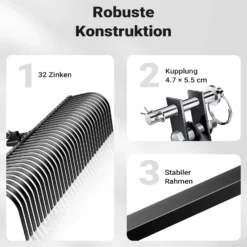 Wiltec Rasentraktor Heuharke mit 152 cm Arbeitsbreite, Heurechen mit 32 Harkenzinken, Rechen mit 3-Punkt-Aufstecksystem mit 360° Drehung