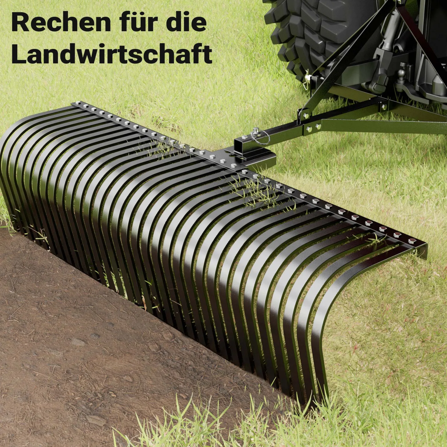Wiltec Rasentraktor Heuharke mit 152 cm Arbeitsbreite, Heurechen mit 32 Harkenzinken, Rechen mit 3-Punkt-Aufstecksystem mit 360° Drehung