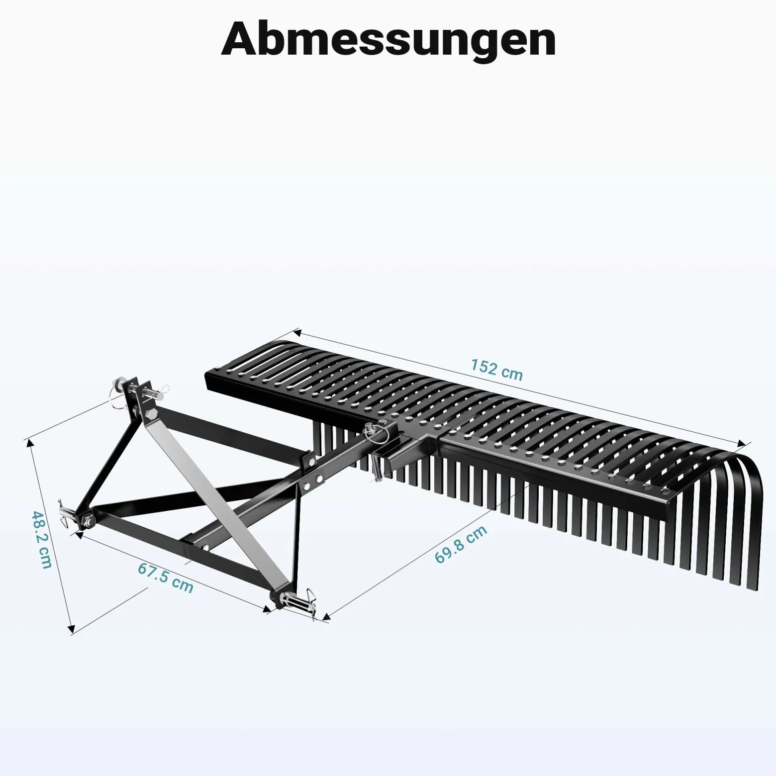 Wiltec Rasentraktor Heuharke mit 152 cm Arbeitsbreite, Heurechen mit 32 Harkenzinken, Rechen mit 3-Punkt-Aufstecksystem mit 360° Drehung