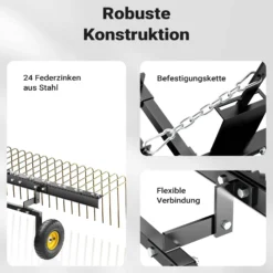 Wiltec Rasentraktor Rechen mit 148 cm Arbeitsbreite, Rasenlüfter zum Entmoosen und Laubrechen auf Rasen, Vertikutierer für Aufsitzmäher, ATV und UTV