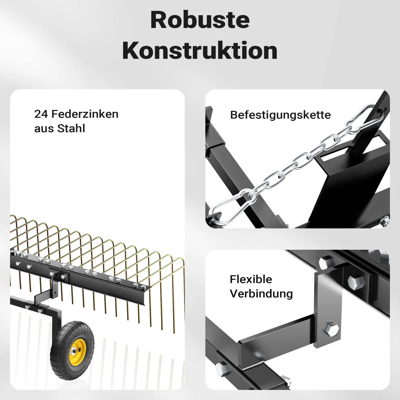 Wiltec Rasentraktor Rechen mit 148 cm Arbeitsbreite, Rasenlüfter zum Entmoosen und Laubrechen auf Rasen, Vertikutierer für Aufsitzmäher, ATV und UTV