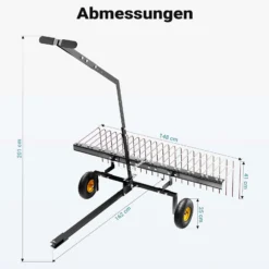 Wiltec Rasentraktor Rechen mit 148 cm Arbeitsbreite, Rasenlüfter zum Entmoosen und Laubrechen auf Rasen, Vertikutierer für Aufsitzmäher, ATV und UTV