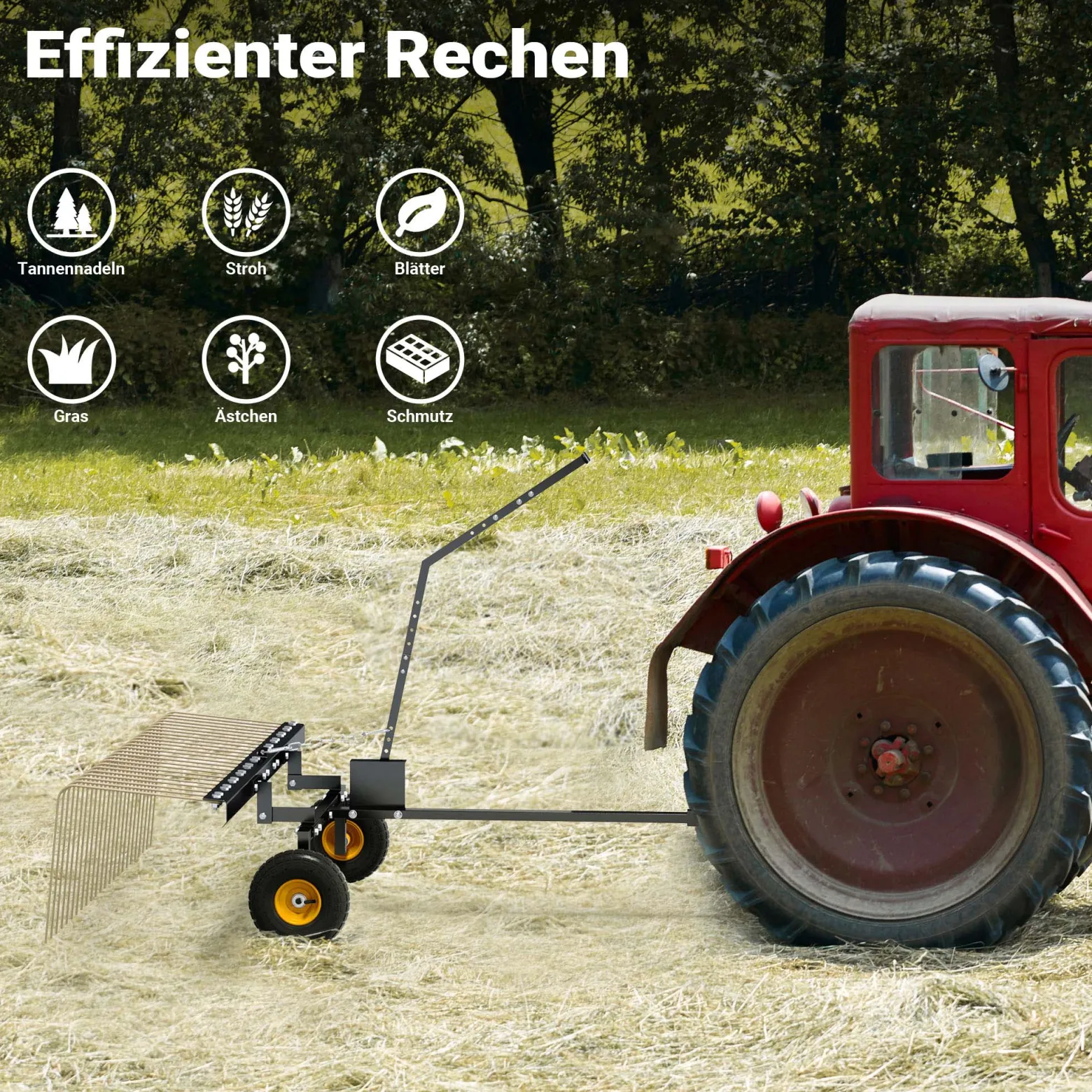 Wiltec Rasentraktor Rechen mit 148 cm Arbeitsbreite, Rasenlüfter zum Entmoosen und Laubrechen auf Rasen, Vertikutierer für Aufsitzmäher, ATV und UTV