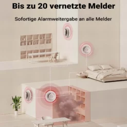 Wiltec Rauchmelder vernetzt mit 10-Jahres-Batterie und Funktechnologie Fotoelektrischer Feuermelder mit 85 dB Alarm für effektiven Brandschutz in Wohnung und Haus