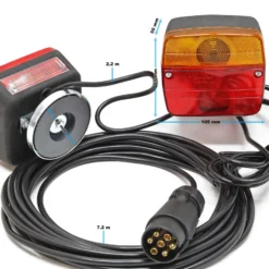 Wiltec Rückleuchten für Anhänger 7-polig mit Magnethalterung, 7,5 m Kabel und 2 Lichteinheiten, Anhängerbeleuchtung mit verschiedenen Funktionen