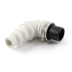 Wiltec Rückschlagventil DN40 für Sanitärbereich, Rückschlagklappe mit 40 mm Außendurchschmesser, 90° Winkelstück mit Stufentülle und Schlauchschelle