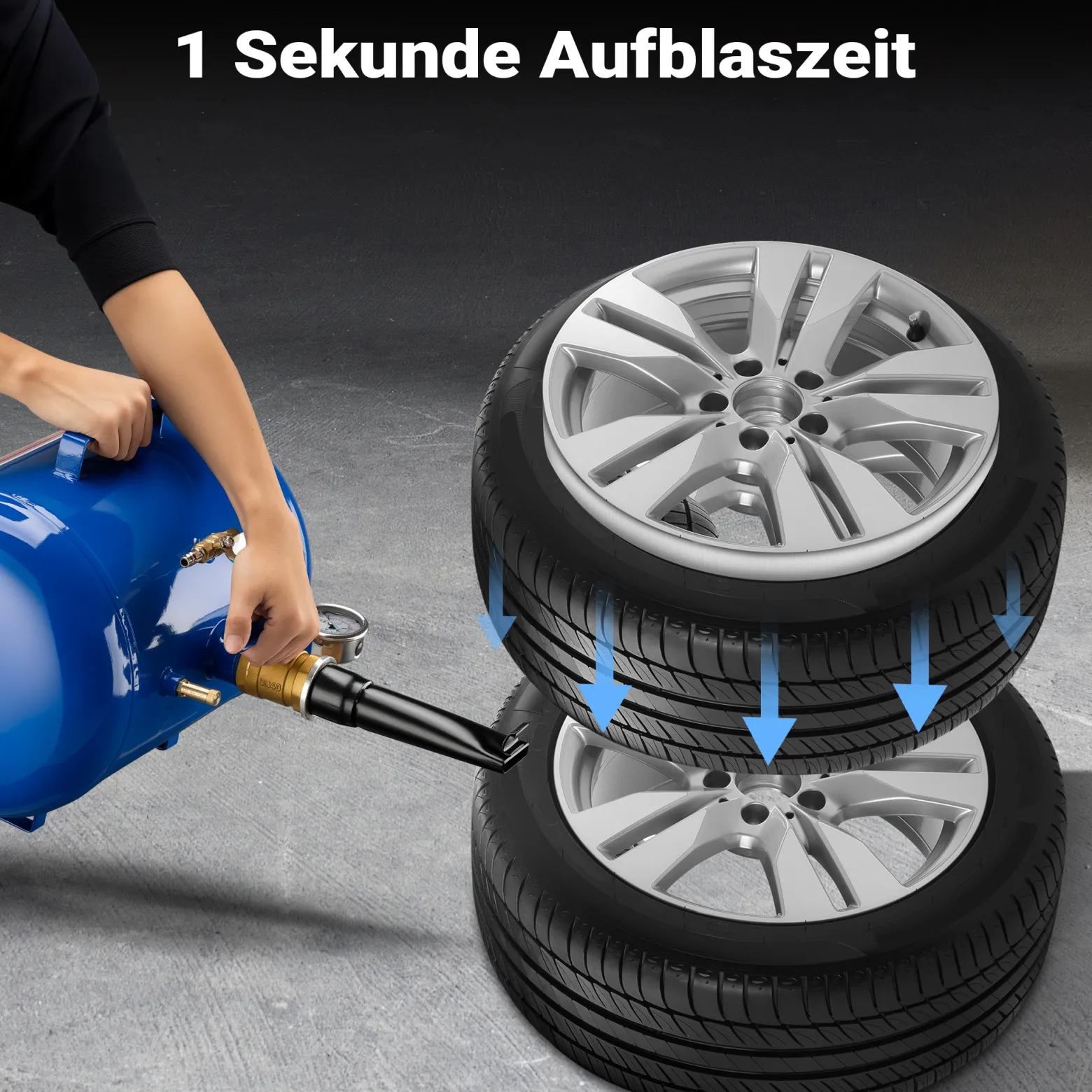 Wiltec Reifen-Booster 32,5 l, Druckluft Reifenbefüller 6-8 bar Arbeitsdruck, 46 x 30 cm, für verschiedene Reifen, Reifenfüllkanone max. 10 bar