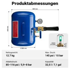 Wiltec Reifen-Booster 32,5 l, Druckluft Reifenbefüller 6-8 bar Arbeitsdruck, 46 x 30 cm, für verschiedene Reifen, Reifenfüllkanone max. 10 bar