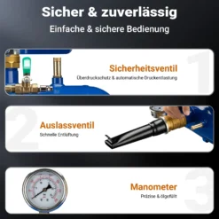 Wiltec Reifen-Booster 32,5 l, Druckluft Reifenbefüller 6-8 bar Arbeitsdruck, 46 x 30 cm, für verschiedene Reifen, Reifenfüllkanone max. 10 bar