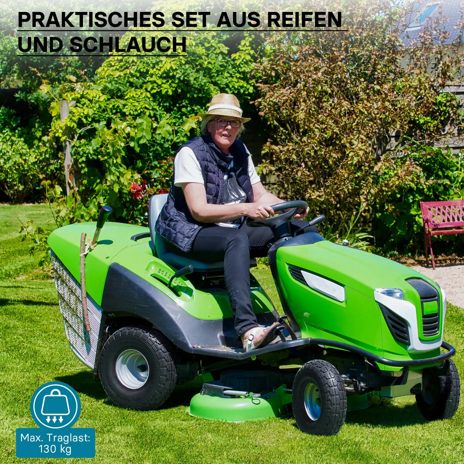 Wiltec Reifen für Aufsitzmäher 11x4.10/3.50-5 4pr mit Schlauch und Winkelventil Komplettrad Rasentraktor