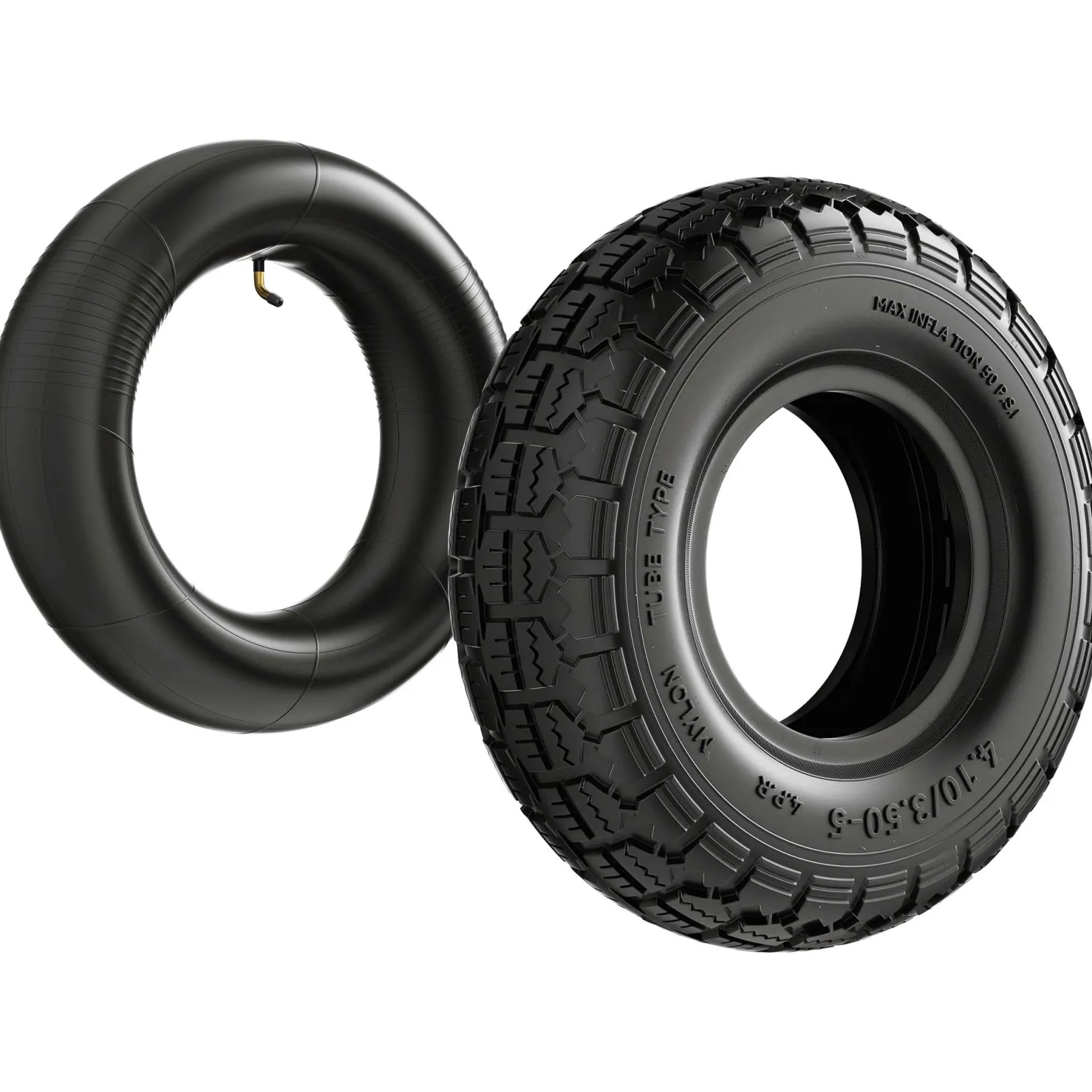 Wiltec Reifen für Aufsitzmäher 11x4.10/3.50-5 4pr mit Schlauch und Winkelventil Komplettrad Rasentraktor