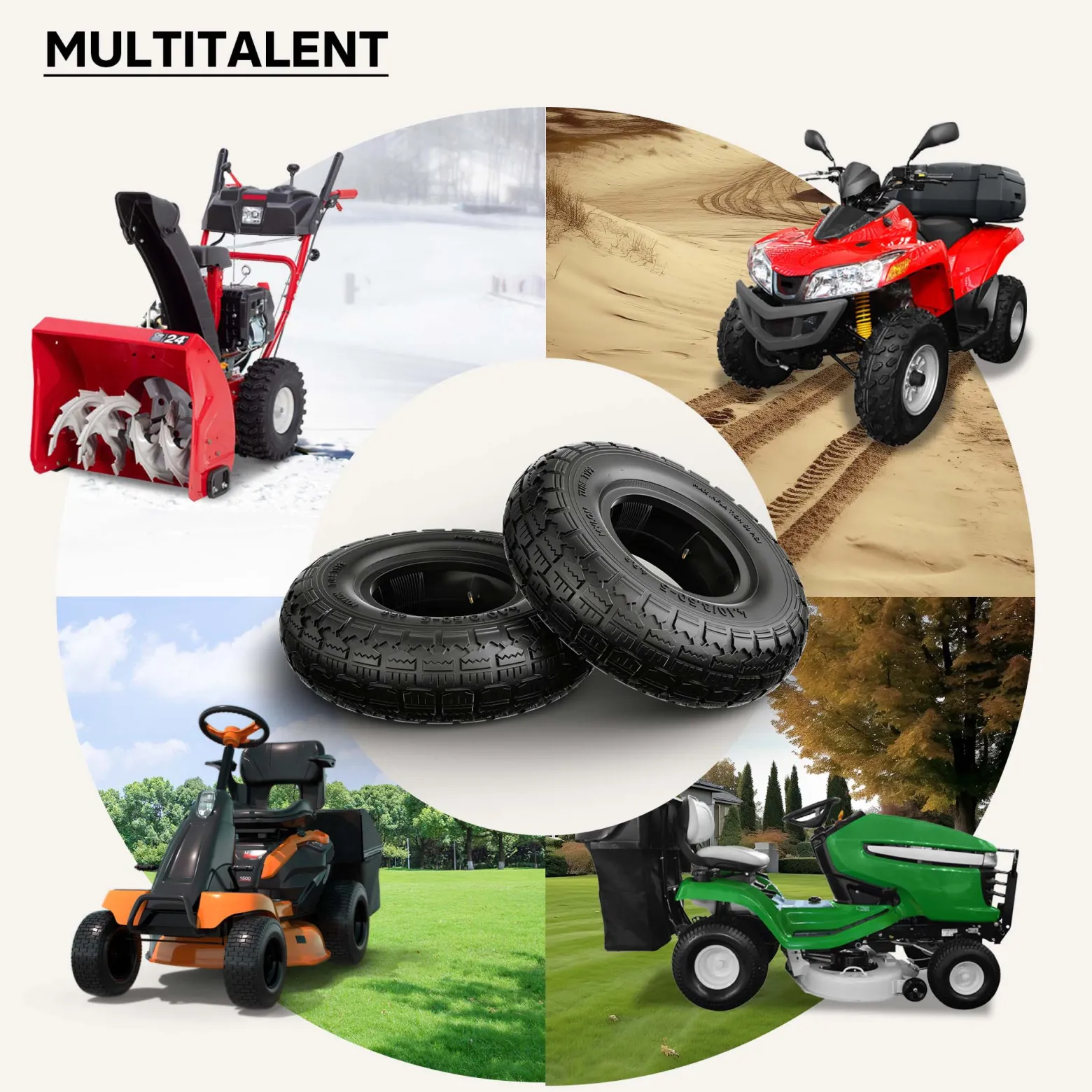 Wiltec Reifen für Aufsitzmäher 11x4.10/3.50-5 4pr mit Schlauch und Winkelventil Komplettrad Rasentraktor