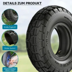 Wiltec Reifen für Aufsitzmäher 11x4.10/3.50-5 4pr mit Schlauch und Winkelventil Komplettrad Rasentraktor