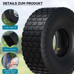 Wiltec Reifen für den Aufsitzmäher 15x6.00-6 4pr mit Schlauch und Winkelventil Komplettrad Rasentraktor