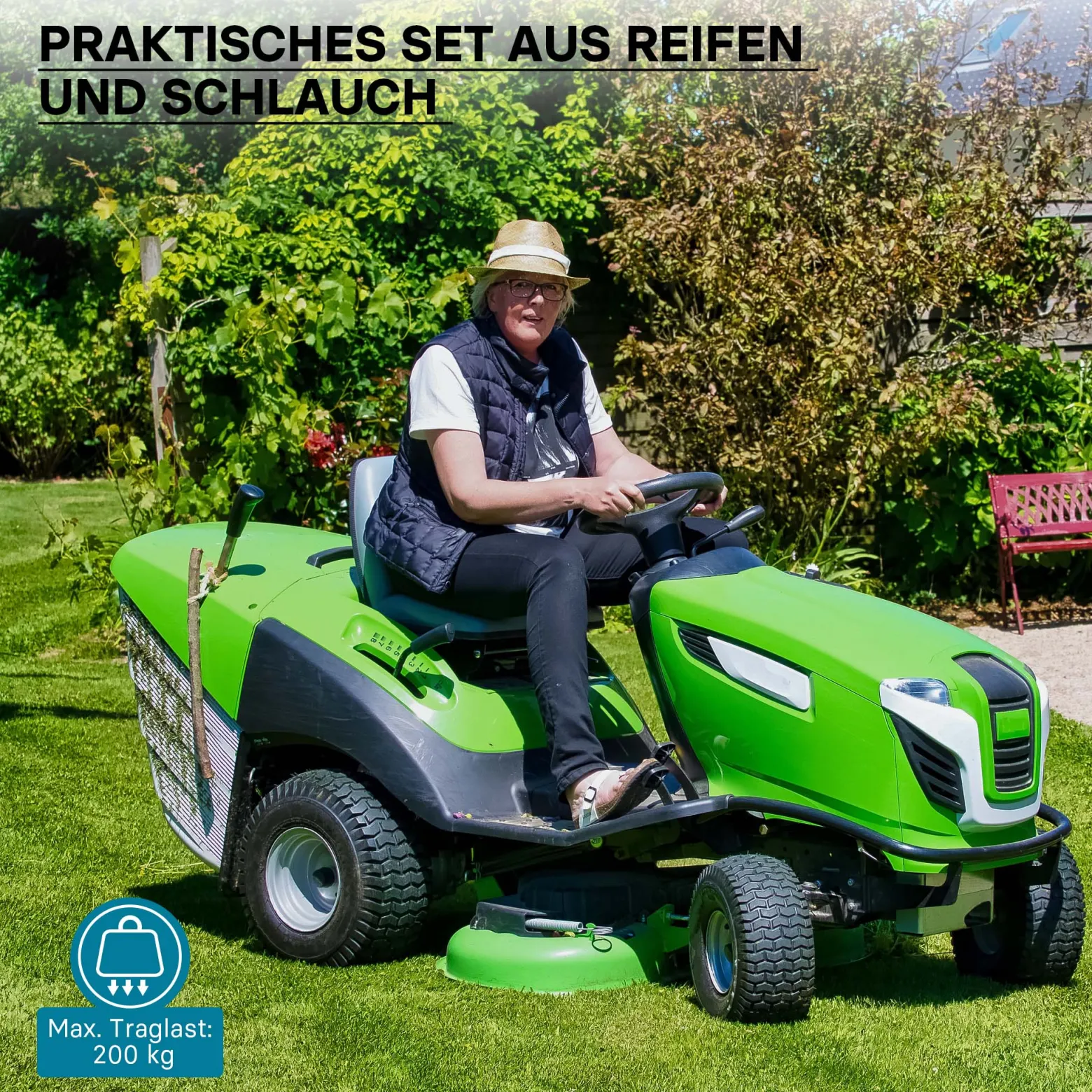 Wiltec Reifen für den Aufsitzmäher 15x6.00-6 4pr mit Schlauch und geradem Ventil Komplettrad Rasentraktor