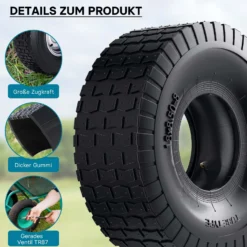 Wiltec Reifen für den Aufsitzmäher 18x8.50-8 4pr mit Schlauch und Winkelventil Komplettrad Rasentraktor