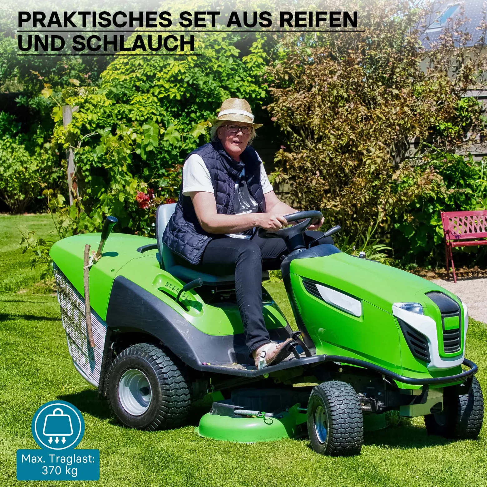Wiltec Reifen für den Aufsitzmäher 18x8.50-8 4pr mit Schlauch und Winkelventil Komplettrad Rasentraktor