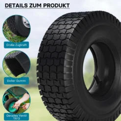 Wiltec Reifen für den Aufsitzmäher 16x6.50-8 4pr mit Schlauch und geradem Ventil Komplettrad Rasentraktor