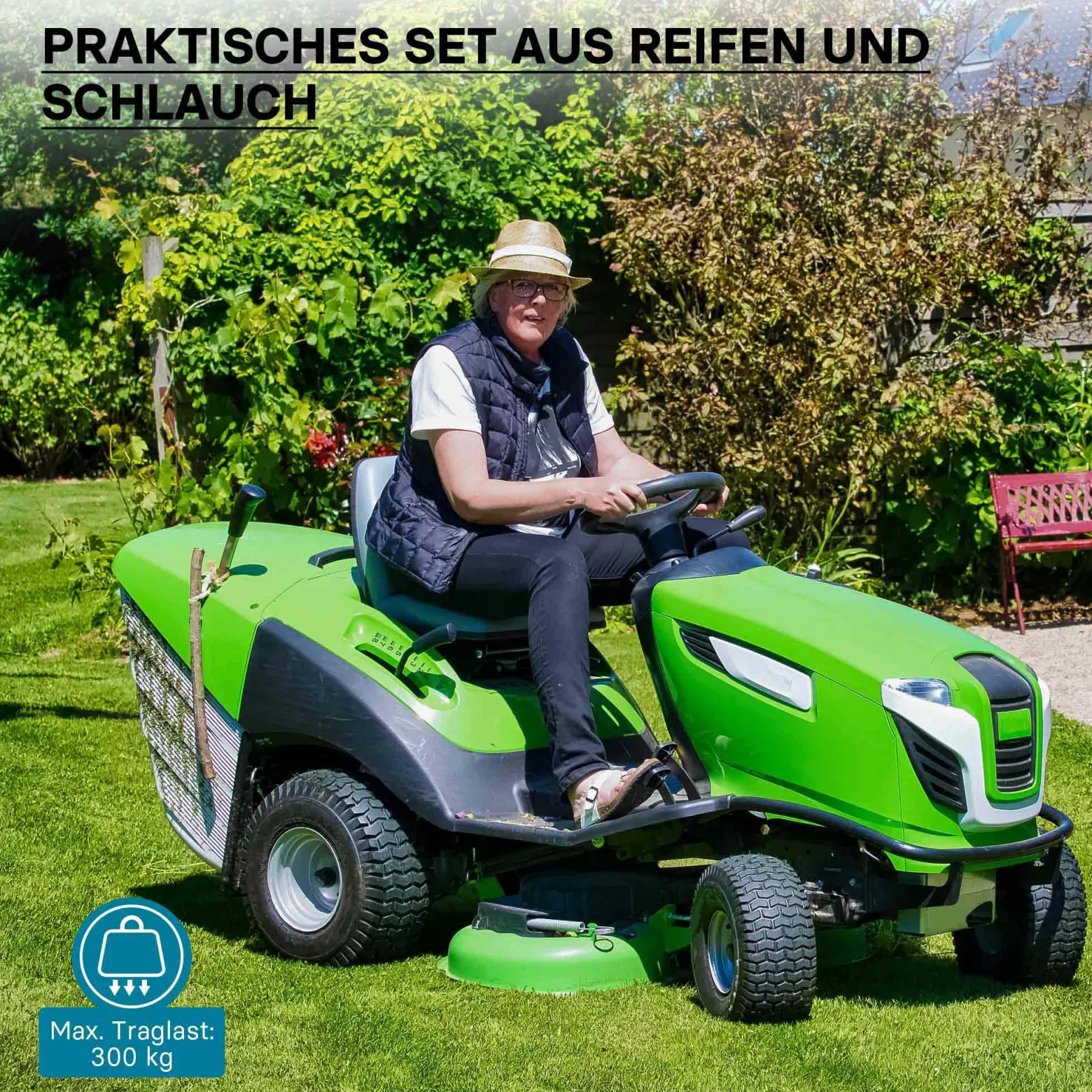 Wiltec Reifen für den Aufsitzmäher 16x6.50-8 4pr mit Schlauch und geradem Ventil Komplettrad Rasentraktor