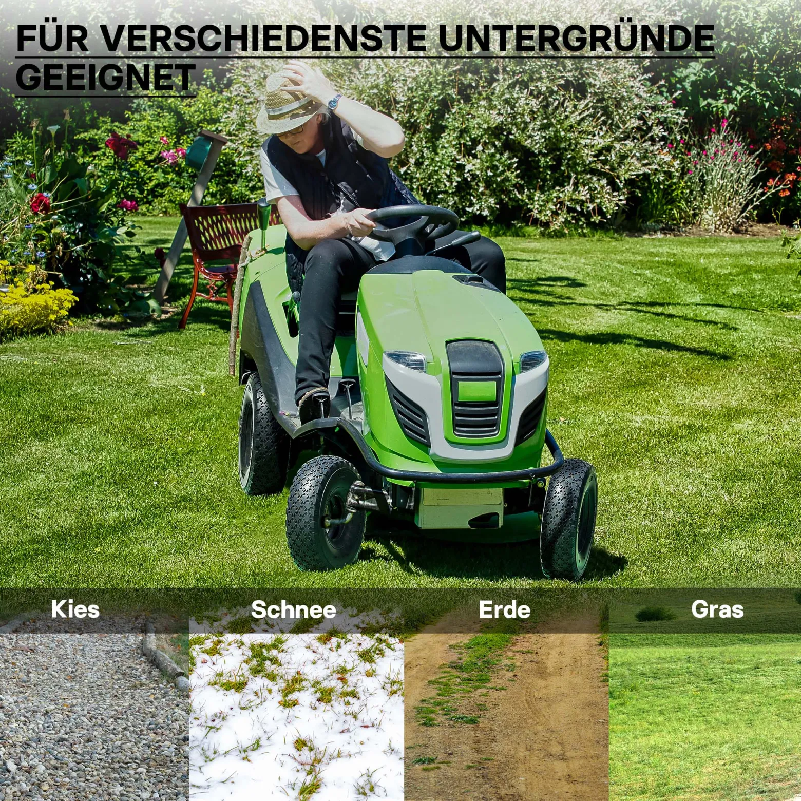 Wiltec Reifen für den Aufsitzmäher 11x4.00-4 4pr mit Schlauch und Winkelventil Komplettrad Rasentraktor