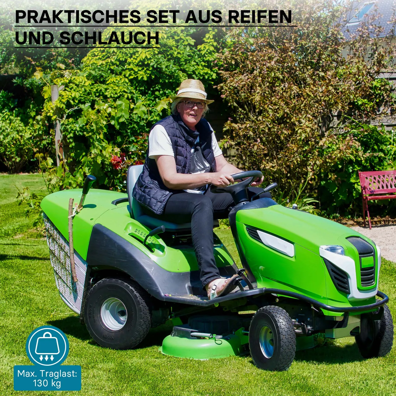 Wiltec Reifen für den Aufsitzmäher 11x4.00-4 4pr mit Schlauch und Winkelventil Komplettrad Rasentraktor