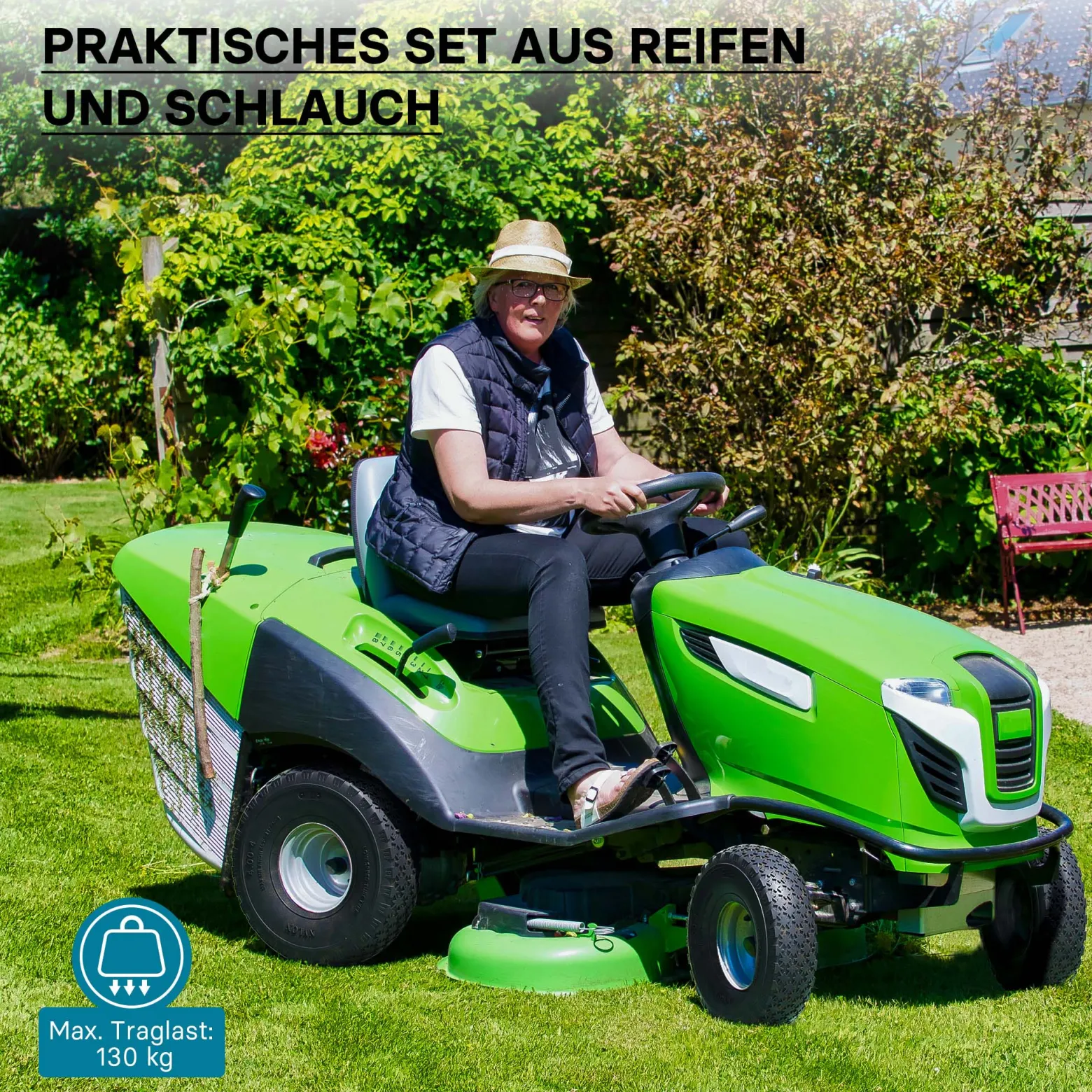 Wiltec Reifen für den Aufsitzmäher 11x4.00-4 4pr mit Schlauch und geradem Ventil Komplettrad Rasentraktor