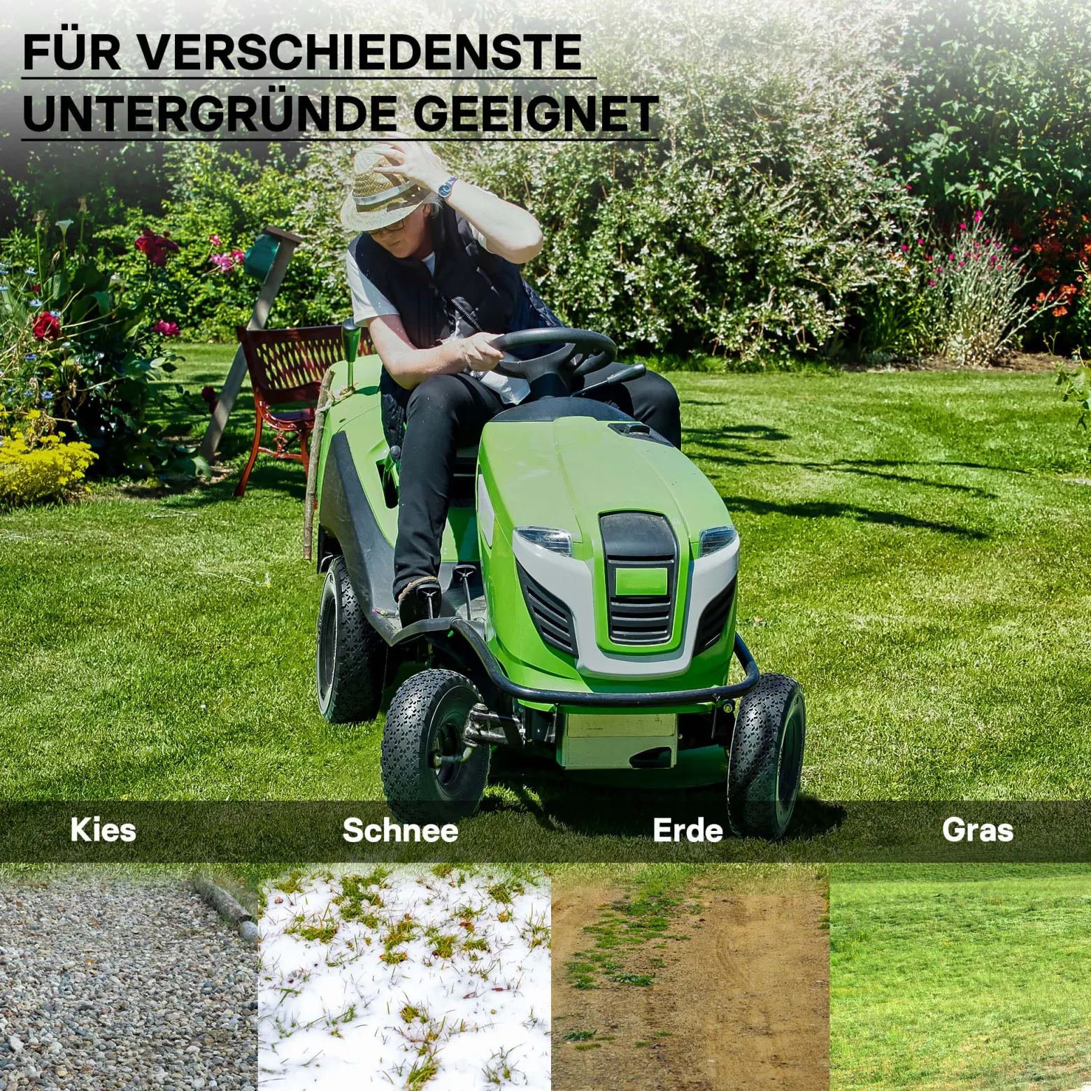 Wiltec Reifen für den Aufsitzmäher 11x4.00-4 4pr mit Schlauch und geradem Ventil Komplettrad Rasentraktor