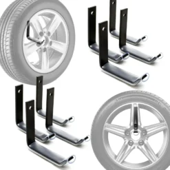 Wiltec Reifenhalter Wandmontage für 8 Reifen – 106 x 20 x 102 mm – aus Stahl – max. Traglasst 25 kg je Halter – Zubehör für Reifen Reifenregal Felgenbaum