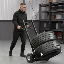 Wiltec Reifenkarre bis 200 kg mit Kippsystem, Transportkarre mit PU Rädern, Reifenwagen mit verstellbaren Greifarmen